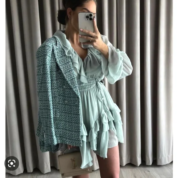 Zara textured tweed double breasted blazer size S - Picture 3 of 14